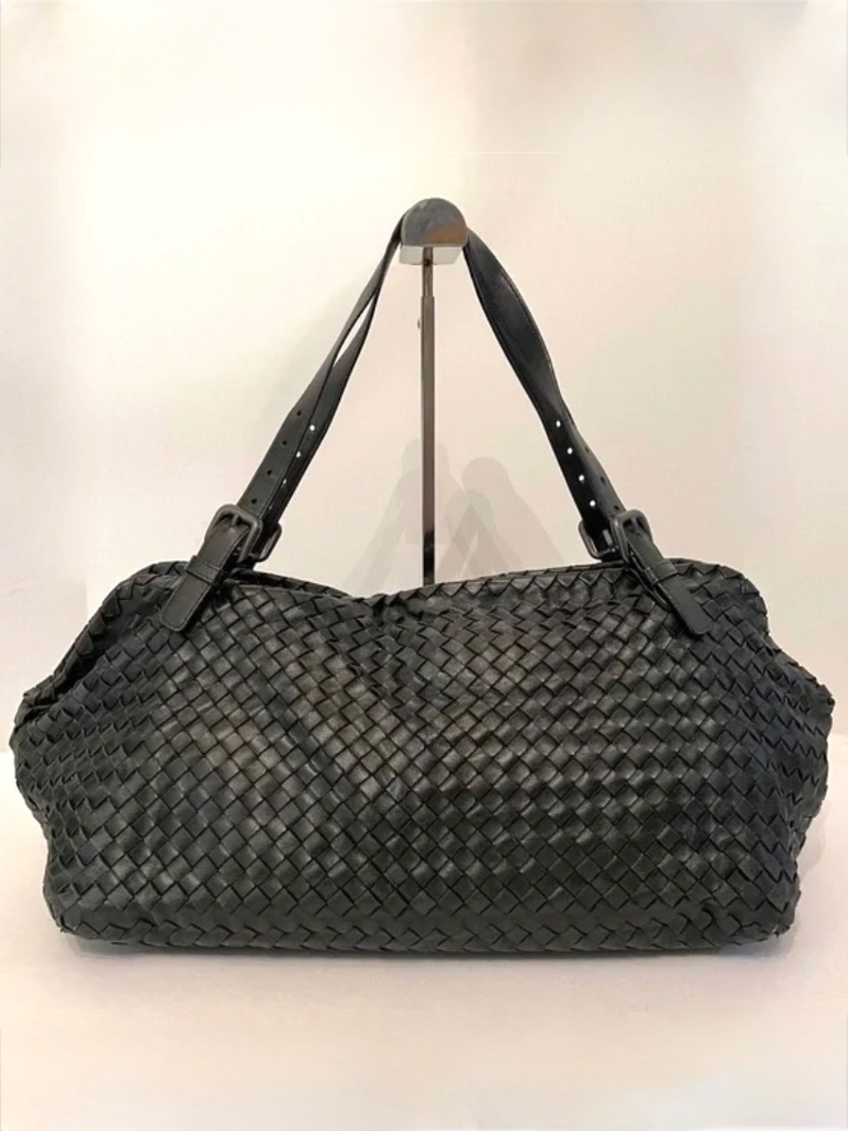 Bottega Veneta Black Intrecciato Woven Shoulder Tote